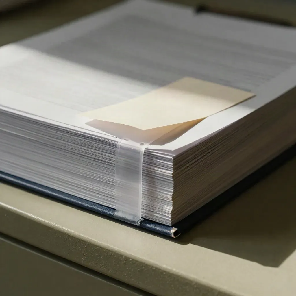 Transparent clinic benchmark sheet bundle with clipped pages, pale divider card and navy edge band.