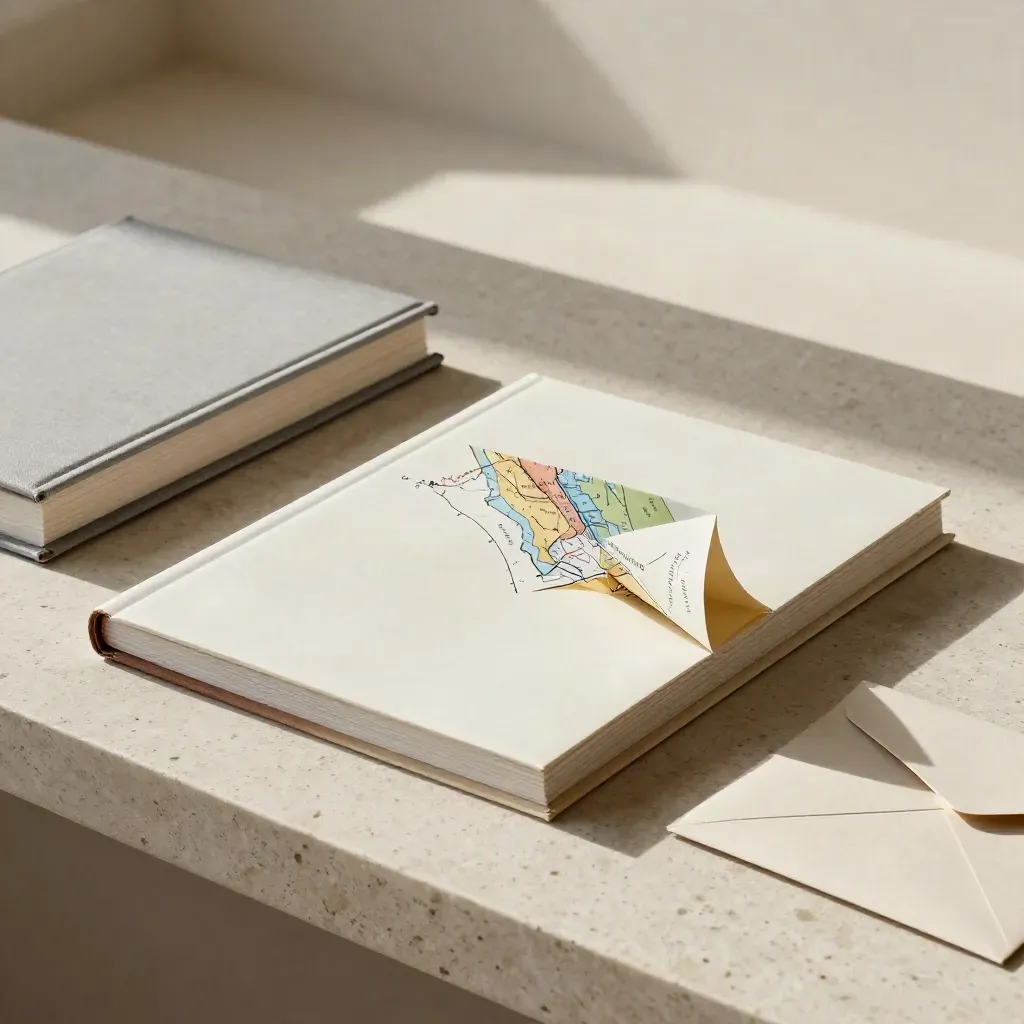 South East demand pack with folded map card and binder on a travertine ledge