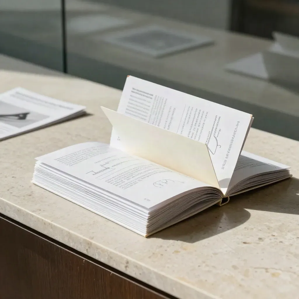 Cancer pathway brief pack with layered cards and a pale separator sheet on limestone.